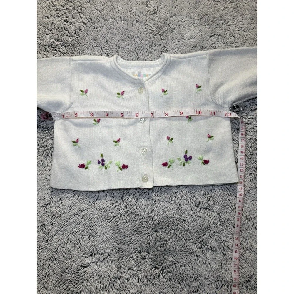 Vtg Gymboree 1998 Rainbow Tag‎ Floral Embroidered White Cardigan Sweater 0-3m